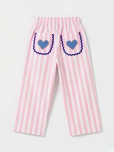 Ensemble 2 pièces pour fillettes, personnalisable OEM/ODM, avec broderie cœur et rayures, en coton, gilet sans manches et pantalon - Product Image 2