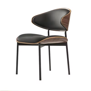 Silla de Comedor Moderna y Lujosa, Diseño Curvo con Estructura de Madera y Cuero PU Negro, Patas de Acero, Convertible para Sala de Estar o <span class=keywords><strong>Apartamento</strong></span> - Product Image 1