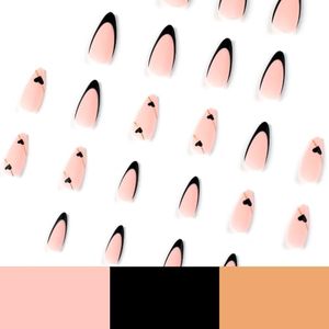 <span class=keywords><strong>Uñas</strong></span> <span class=keywords><strong>de</strong></span> prensa <span class=keywords><strong>de</strong></span> Punta francesa negra, <span class=keywords><strong>uñas</strong></span> con pegamento corto <span class=keywords><strong>de</strong></span> almendra, <span class=keywords><strong>diseño</strong></span> <span class=keywords><strong>de</strong></span> línea dorada, <span class=keywords><strong>uñas</strong></span> acrílicas reutilizables, cubierta completa, palo para dedo, Corazón - Product Image 4