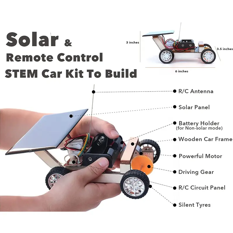 Hot DIY Solar Energy Wooden Toys RC Wireless Remote Control Car Building STEM DIY Kit Electronics Science & Engineering Toys