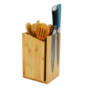 Porte-ustensiles de cuisine en bambou 2 en 1 avec porte-couteau magnétique pour le rangement du comptoir - Product Image 1
