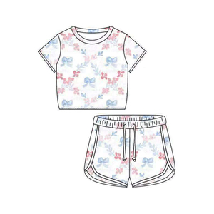 Conjunto de 2 Piezas de Ropa Casual de Primavera/Otoño para Niñas, Camiseta con Estampado de Flores de Fresa y Pantalones Cortos Deportivos, Combinación para Hermanas - Product Image 5