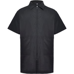 2025 Veste de barbier à manches courtes pour homme Chemise de travail lavable en machine en noir - Product Image 5