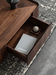 Italian Minimalist Solid Black <strong>Walnut</strong> <strong>Coffee</strong> <strong>Table</strong> with Storage Nordic Modern Designer square Jiangsu Origin - Product Image 4