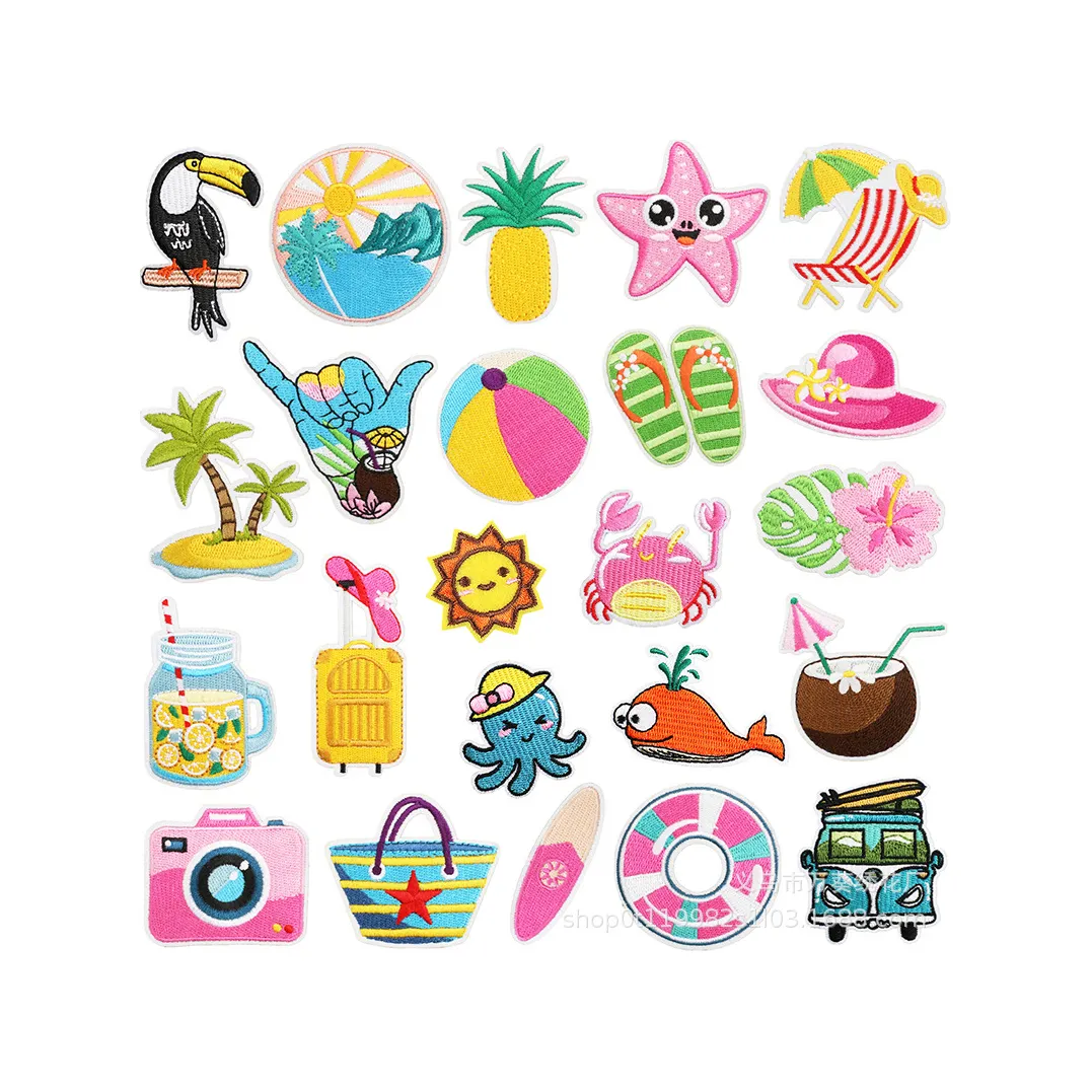 23 pcs/Set Patch brodé thème vacances Patch caméra de plage Patch vêtements broderie décoration pour bricolage couture fer sur Patch