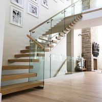 Foshan Maßgefertigte Freischwebende Treppe Gehärtetes Glas Balustrade Holzhandlauf Offener Treppenstufen-Freitragender Treppenaufgang