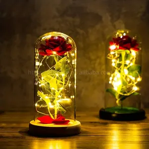 Hot Sale Delicate Artificial Eternal Rose In Glass Dome Led Light Rose Flower Suitable For Rose Decorative Flower Light