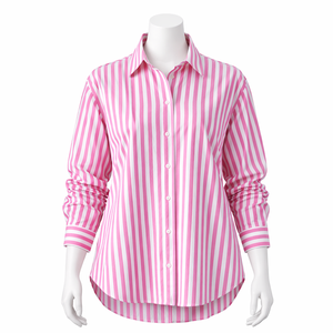 Camisa de Mujer Oversize de Algodón Satinado a Rayas, Manga Larga, Silueta Relajada, Cierre de Botones, Top Moderno - Product Image 4