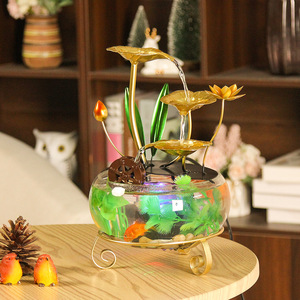 ตู้ปลาแก้วพร้อมน้ำพุตกแต่งทรงกลมแบบตั้งโต๊ะ ดีไซน์มินิมอลสำหรับตกแต่งห้องนั่งเล่นและสำนักงาน - Product Image 3