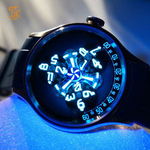 Montre mécanique de luxe à complication heures errantes automatique et rotative, bracelet en caoutchouc bleu, lumineuse, logo personnalisé, service OEM - Product Image 2
