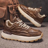 Chaussures de sport rétro pour hommes, design 'Loup', à lacets, automne-hiver, course, en cuir microfibre noir, semelle épaisse, rehaussantes, solides