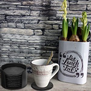 Juego <span class=keywords><strong>de</strong></span> posavasos redondos personalizados <span class=keywords><strong>de</strong></span> 10 cm (4 pulgadas) <span class=keywords><strong>de</strong></span> piedra <span class=keywords><strong>de</strong></span> <span class=keywords><strong>pizarra</strong></span> negra con efecto mármol, impresos y en blanco, con soporte <span class=keywords><strong>de</strong></span> cuero para bebidas, venta al por mayor - Product Image 2