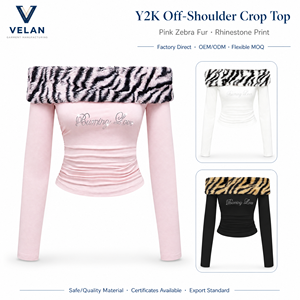 Bestseller Velan: <span class=keywords><strong>Top</strong></span> Corto da Donna Y2K con Spalle Scoperte, Stampa Leopardata con Strass e Lettere in Rilievo, <span class=keywords><strong>Maniche</strong></span> <span class=keywords><strong>Lunghe</strong></span> - Product Image 1