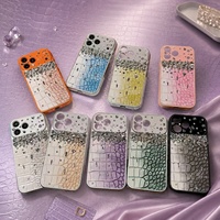 Étui de téléphone en cuir PU, motif crocodile, strass, antichoc pour iPhone