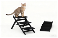 Rampe d'escalier pliable moderne à 4 niveaux en bois massif, réglable en hauteur, portable, pour animaux de compagnie, pour salon, surface antidérapante pour chiens âgés