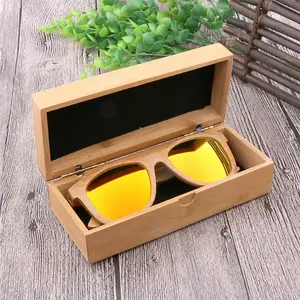 Natural Bamboo Handmade Brand Custom Logo Square Hard Sunglasses Case