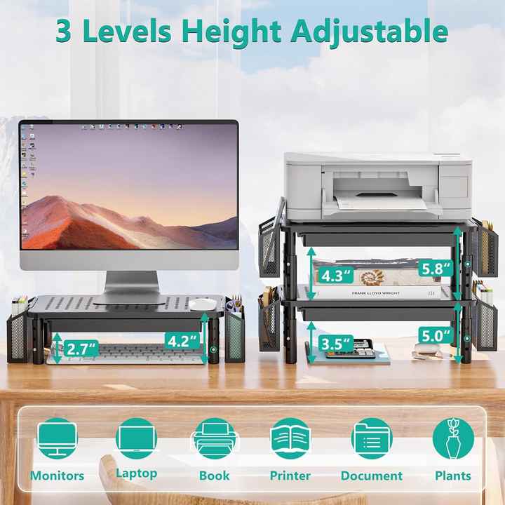 Height Adjustable Laptop Riser Computer Monitor Stand Storage Desk ...