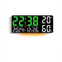 Jam Dinding Ruang Tamu dengan Indikator Suhu dan Kelembapan, Bahan ABS, Daya Luar, Layar LED, Font Besar, Lampu Malam, Alarm Multi-Grup