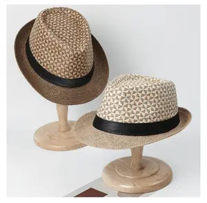 Chapeau de paille d'été pour hommes, chapeau de paille tissé en papier, pare-soleil de plage en plein air, chapeau de Jazz en gros