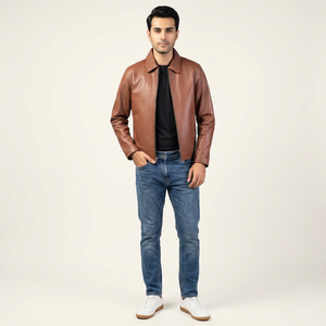 Chaqueta de Cuero para Hombre, Estilo Universitario Clásico Premium, con Cuello Alto, Acolchada, Cálida, con Capucha - Product Image 1
