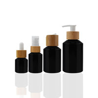 Bouteilles et bocal d'huile essentielle cosmétique noire de 100ml 30ml 60ml 200ml ensemble complet flacon compte-gouttes en verre avec vaporisateur et pipette