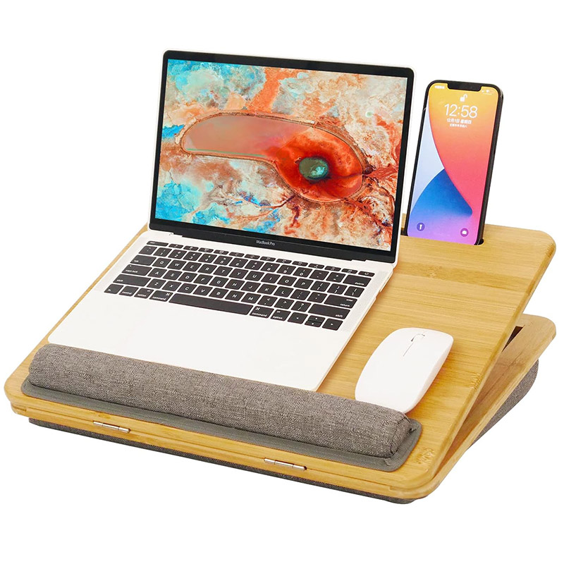 Wholesales Bamboo Wood Portable Laptop Desk Home Office Lap Desk with Device Ledge Mouse Pad and Phone Holder