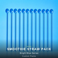 Cuillère-paille 2-en-1 en plastique PP pour milkshake, smoothie et boissons glacées, avec embout de préhension lisse, couleur bleu vif, en vrac