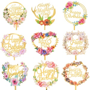Decoración para Pasteles, Adorno para Cupcakes, Feliz Cumpleaños, Boda, Aniversario, Número, Diseño Floral, Hermoso Adorno Acrílico para Pastel - Product Image 6