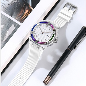 Reloj de Cuarzo de Lujo para Hombre con Anillo de Diamantes, Logotipo Personalizado, Resistente al Agua, Calendario, Ancho de Correa de 20 mm, Esfera Colorida y Moderna - Product Image 3