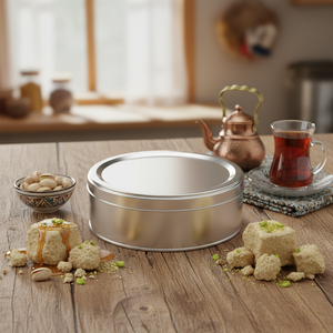 Kontensan <b>Round</b> Tin <b>Box</b> Halva Container Turkey 175xH50mm 1lt Slip Lid - Product Image 3
