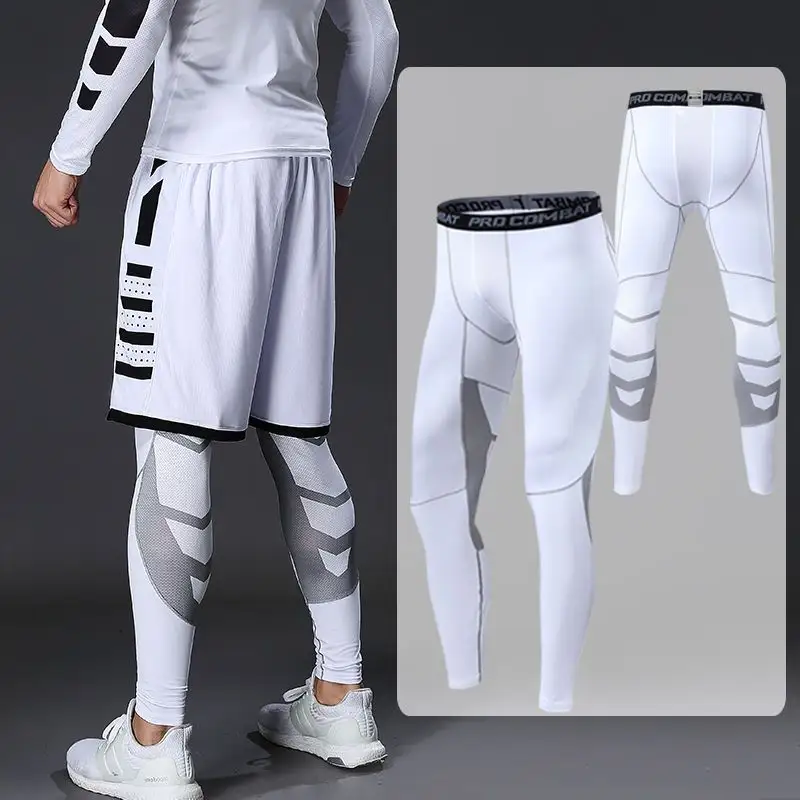 Mens White Black Fitness Compression Pants Quick Dry Sport Tights leggings for Running Gym jogging Workout pants