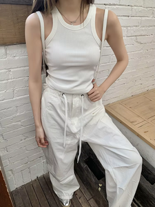 Canotta da <span class=keywords><strong>Donna</strong></span> Personalizzabile con Logo, Taglia Grande, Tinta Unita, in Tessuto di Cotone Lavorato a Maglia, Vestibilità Slim, Bianca - Product Image 4