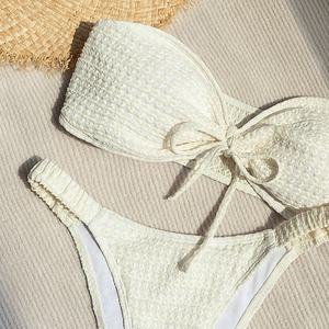 Nouvelle Collection 2025 – Ensemble Bikini Deux Pièces Plissé Sans Bretelles avec Armatures et Push-up, Séchage Rapide, Couleur Unie – Service OEM – Maillot de Bain Sexy et Tenue de Plage - Product Image 4