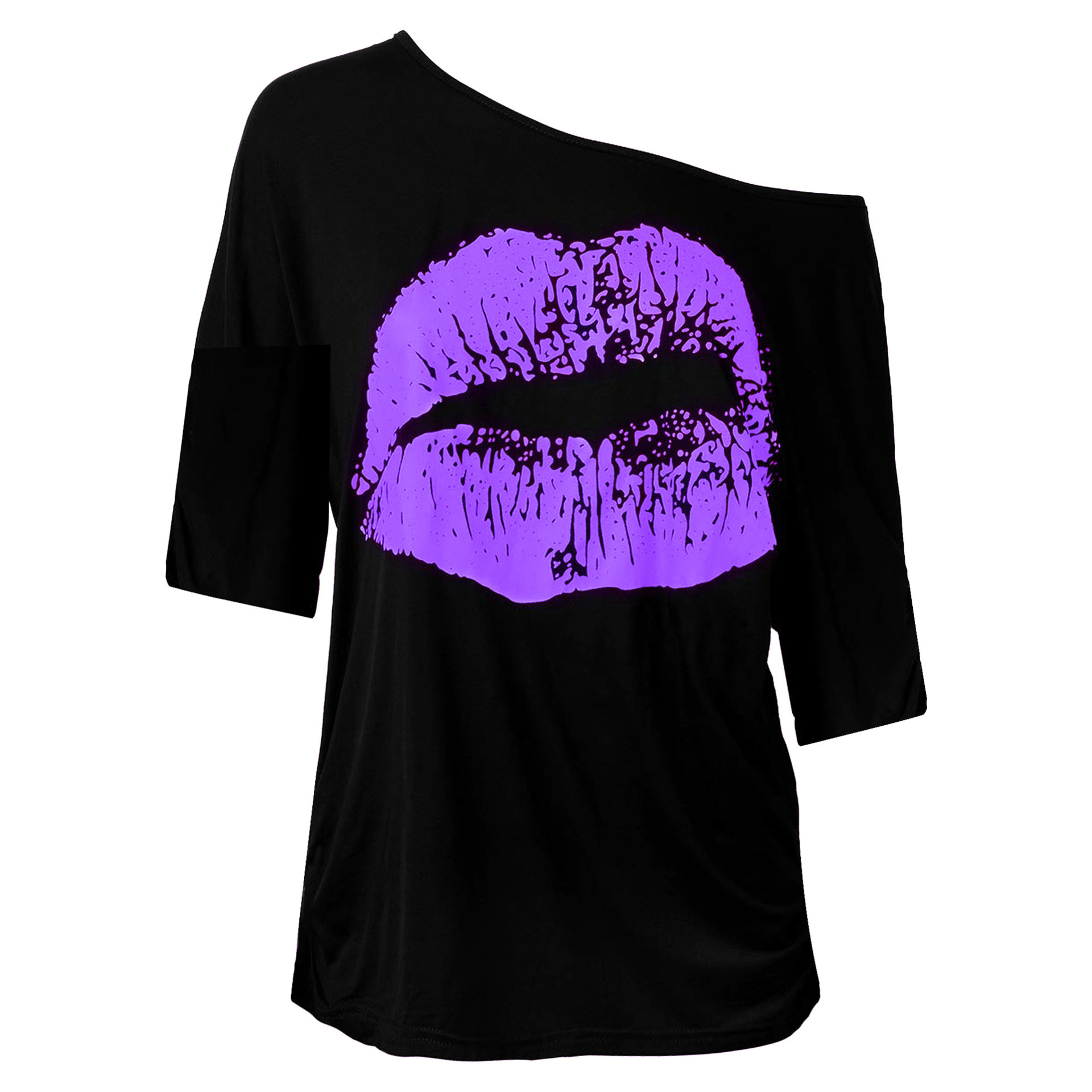 80er Jahre Kostüm-Set Für Damen - Inkl. Lippen-T-Shirt, Stirnband, Ohrringe, Halskette & Armbänder (Größe: XL, Schwarz)