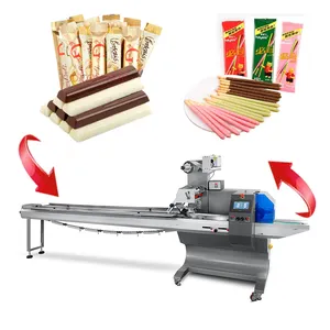 Hoge Kwaliteit Wikkelmachine Automatische Horizontale Kussenstroom Verpakkingsmachine Verzegelende Zak Koekjes Snoep Snacks Chocolade