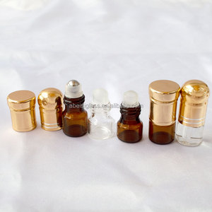 Rodillo ámbar marrón <span class=keywords><strong>oscuro</strong></span> de 1ml al por mayor en botella de cristal de aceite esencial con tapa de aluminio dorado - Product Image 4