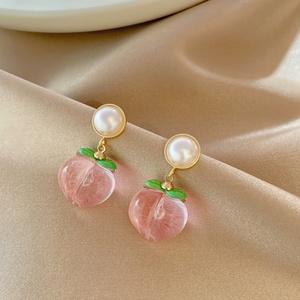 Sweet <b>Cute</b> 3D Pink Peach Gold Plated Alloy Stud <b>Earrings</b> Imitation Pearl Fashion Light Luxury Summer Party Women Girls Wholesale - Product Image 1