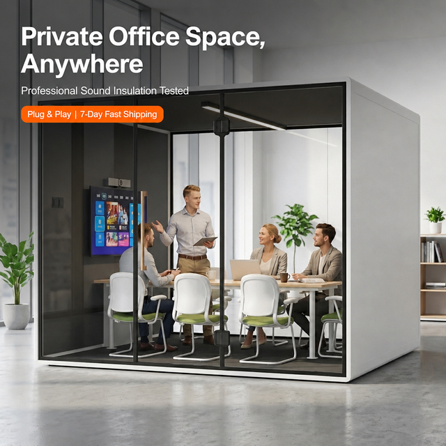 Meeting Room Pods Soundproof Meeting Pod, Aluminum Alloy, Eco-friendly, 45mm WPC Wall Panels, Office Meeting Pod.
