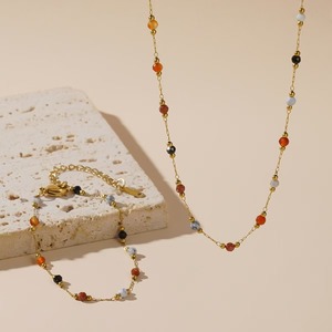 Conjunto de Collar y Pulsera de Piedras Naturales para Mujer, Pulsera de Acero Inoxidable con Cuentas, Conjunto de Collar de Piedras Naturales - Product Image 1