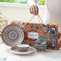 Ensemble de bols en céramique de Design marocain de Style bohème nouvellement de 2/4/6 bols de boîte-cadeau ensemble de vaisselle de baguettes pour la Promotion de cadeau