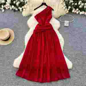 Vestido Midi Casual Elegante 2024 para Mujer, Sin Mangas, Estilo Imperio, con Encaje 3D, Color Rojo - Product Image 4