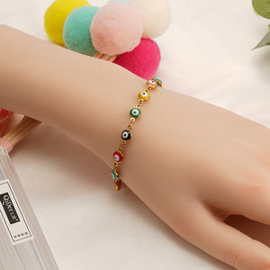 Bracelet en acier titane œil porte-bonheur coloré, bijou rond tendance pour femme, accessoire cadeau - Product Image 3