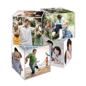 Custom Clear Square Acrylic Cube Photo Frame 3d Acrylic Photo Frame 6 Sided With Stand For Shop Home Gift Office