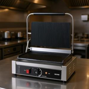 Grill panini électrique commercial Vevor 1800W en acier inoxydable avec contrôle de température et plaque entièrement rainurée pour la cuisson des sandwichs - Product Image 2