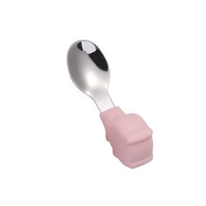 Juego de tenedor/cuchara de silicona de acero inoxidable 304 para niños, cuchara de entrenamiento con dibujos animados, regalo de comida complementaria para bebés - Product Image 5