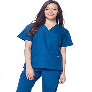 Blouse d'hôpital rose pour femmes, manches courtes, col en V, coton et polyester tissé, pour les professionnels de la santé - Product Image 1