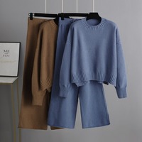 Ensemble deux pièces tricoté décontracté pour femme, pull ample et pantalon large, collection hiver, best-seller