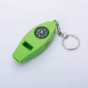 Sifflet 4-en-1 avec boussole et thermomètre, équipement de survie compact, porte-clés extérieur, matériau ABS vert - Product Image 1
