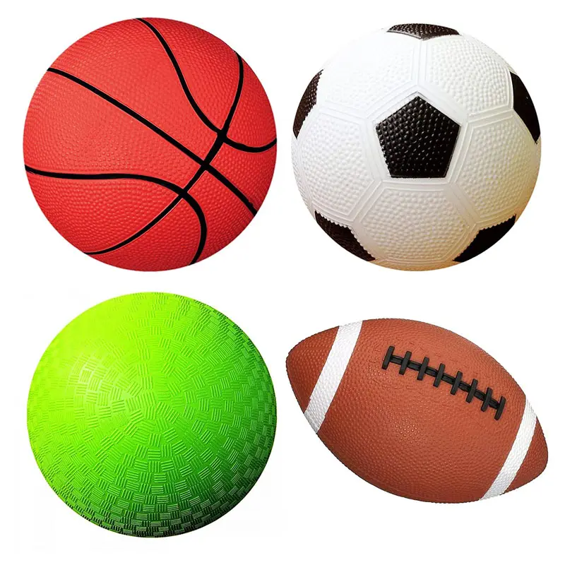 Ucuz fiyat şişirilmiş PVC oyuncak spor topları 1 pompa 1 her 5 "futbol topu, basketbol, oyun alanı topu, 6.5" futbol