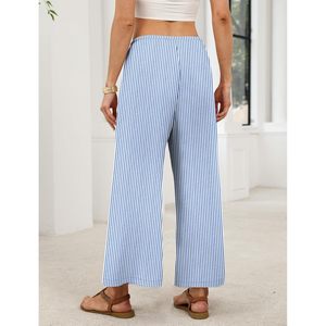 Wide Leg Pants Women Casual Palazzo <b>Drawstring</b> Elastic Waist <b>Trousers</b> With Pockets Summer Beach Vacation Clothes - Product Image 5